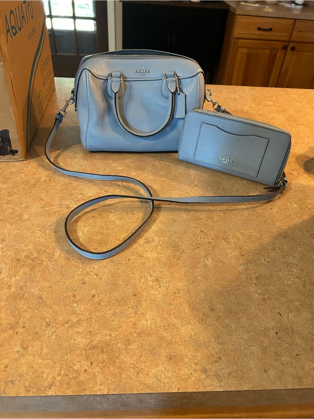 Coach Blue Leather Crossbody Satchel with Matching Wallet